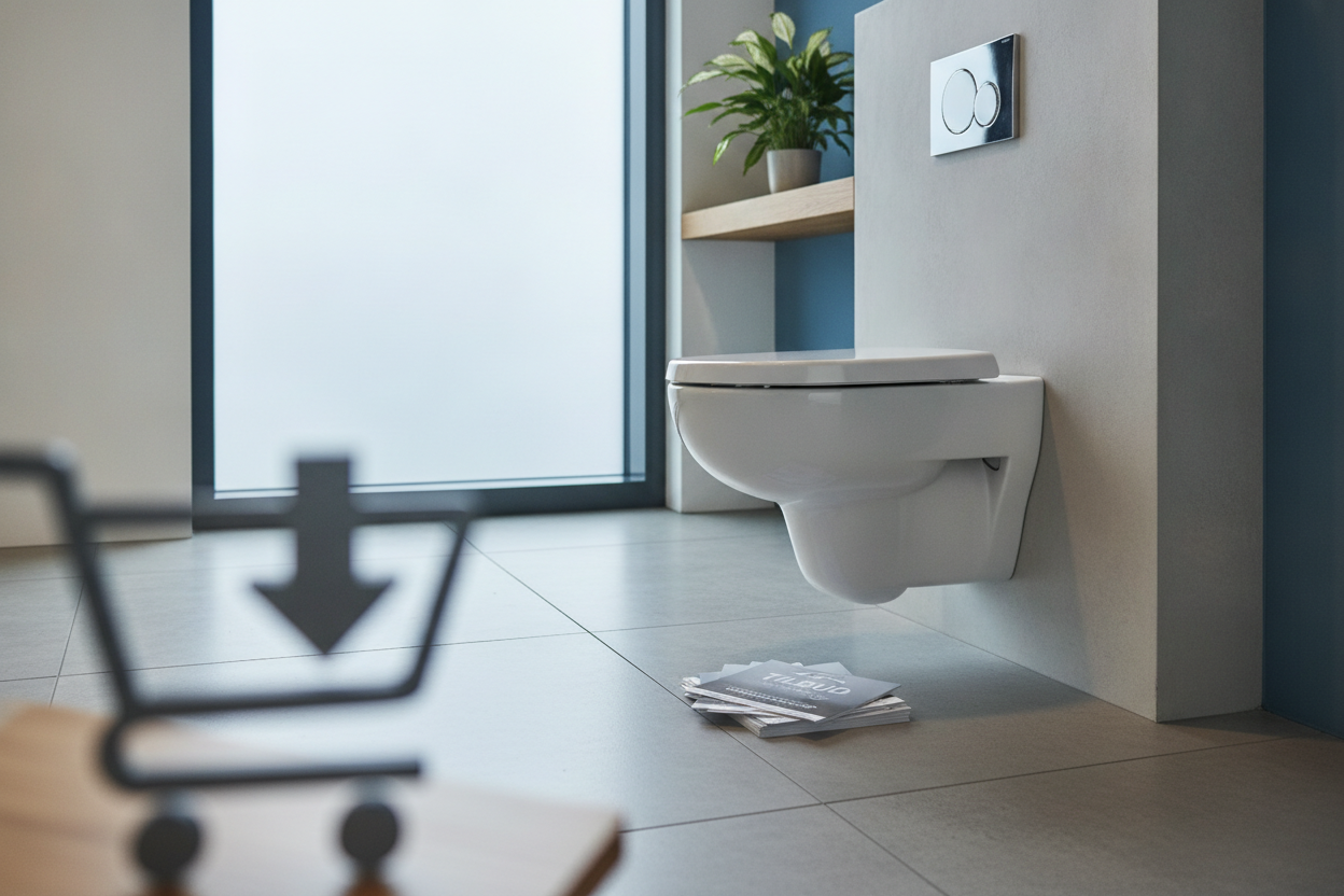 Få et smukt badeværelse med et væghængt toilet på tilbud